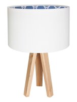 Tischlampe KIRA Wei&szlig; Blau Retro Dreibein 46cm Holz