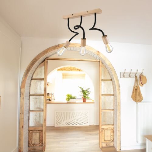 Deckenleuchte Schwarz Modern Wohnzimmer Holz Lampe