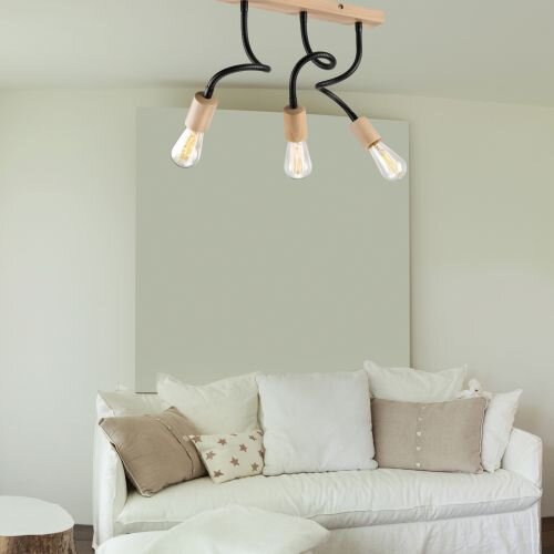 Deckenleuchte Schwarz Modern Wohnzimmer Holz Lampe