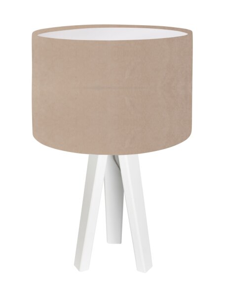 Tischlampe Beige Weiß Retro Dreibein 46cm Holz Lampe
