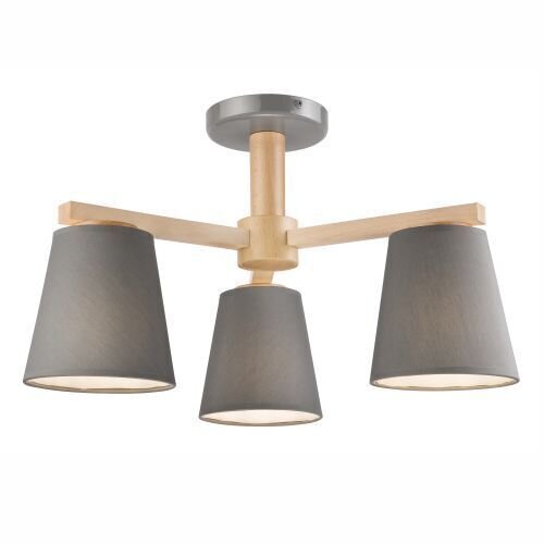 Deckenleuchte Grau Holz Stoff Metall Wohnzimmer