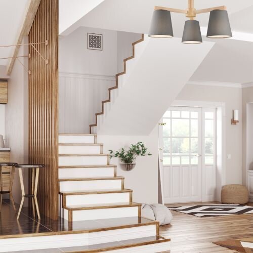 Deckenleuchte Grau Holz Stoff Metall Wohnzimmer