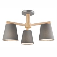 Deckenleuchte Grau Holz Stoff Metall Wohnzimmer