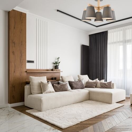 Deckenleuchte Grau Textil Holz 5-fmg Skandinavisch
