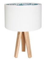 Tischlampe Retro Wei&szlig; Blau Dreibein 46cm Holz Lampe