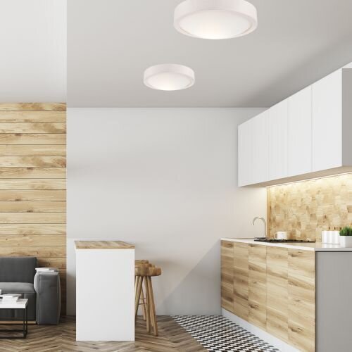 Deckenlampe rund Ø 27 cm Holz Glas blendarm Weiß