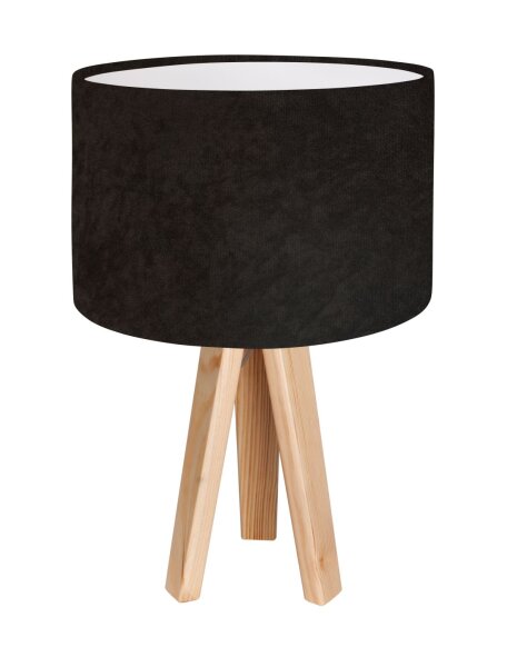 Tischleuchte AIMEE Braun Weiß Holz 46cm Dreibein Retro