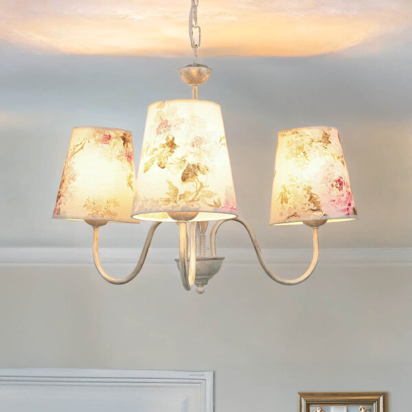 Lampe Stoff 3-flmg Landhaus Esstisch geblümt