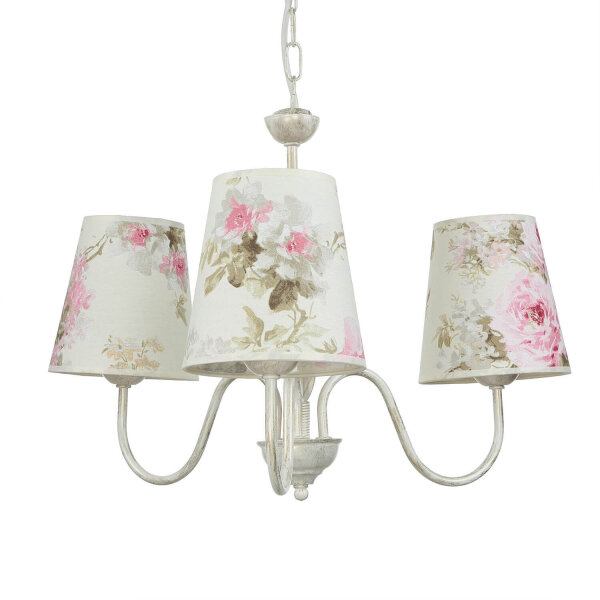 Lampe Stoff 3-flmg Landhaus Esstisch geblümt