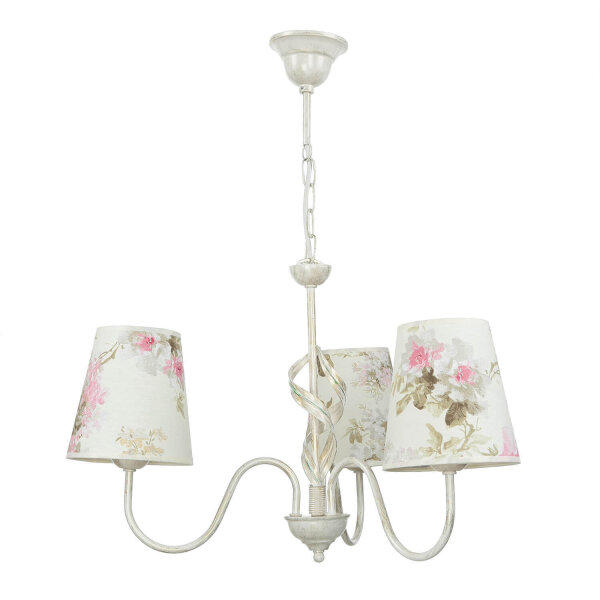 Lampe Stoff 3-flmg Landhaus Esstisch geblümt