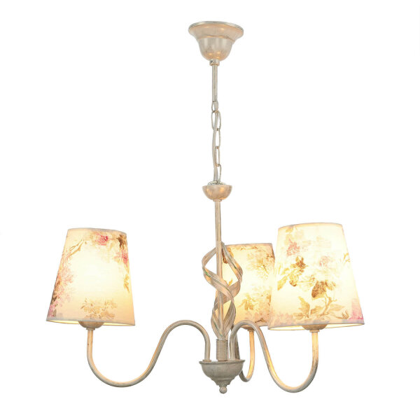 Lampe Stoff 3-flmg Landhaus Esstisch geblümt