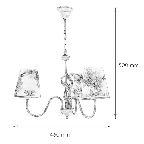 Lampe Stoff 3-flmg Landhaus Esstisch geblümt