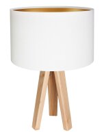 Tischleuchte Holz Dreibein 46cm Wei&szlig; Gold Retro ROSIE