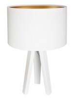 Tischlampe Holz Wei&szlig; Gold Dreibein 46cm Retro ROSIE