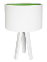 Tischlampe JERRY Wei&szlig; Gr&uuml;n Retro Dreibein 46cm Holz