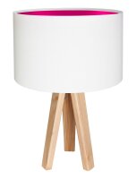 Tischleuchte JERRY Wei&szlig; Pink Holz 46cm Dreibein Retro