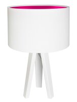 Tischlampe Schirm Holzleuchte Wei&szlig; Pink Dreibein Retro