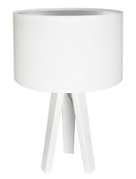 Tischlampe Schirm Wei&szlig; Silber Holz Dreibein 46cm Retro
