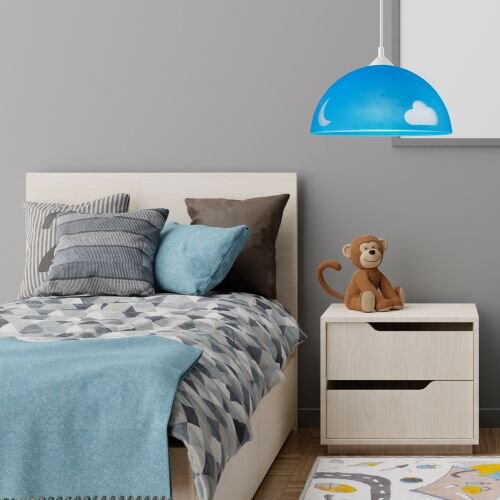 Pendelleuchte Glas Rund Blau Kind Junge farbenfroh