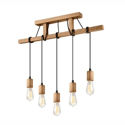 Pendellampe Holz 5-flmg lang Esstisch vielseitig
