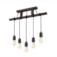 Braun Pendelleuchte Holz 5-flmg lang Esstisch