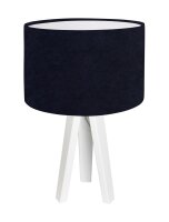 Tischleuchte Dunkelblau Wei&szlig; 46cm Holz Dreibein Retro