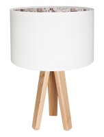 Tischlampe Schirm Wei&szlig; Rosa Holz Dreibein 46cm Retro