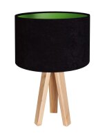 Tischlampe Schirm Schwarz Gr&uuml;n Retro 46cm Holz