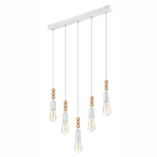 Weiß Pendelleuchte Holz 5xE27 lang Modern Esstisch