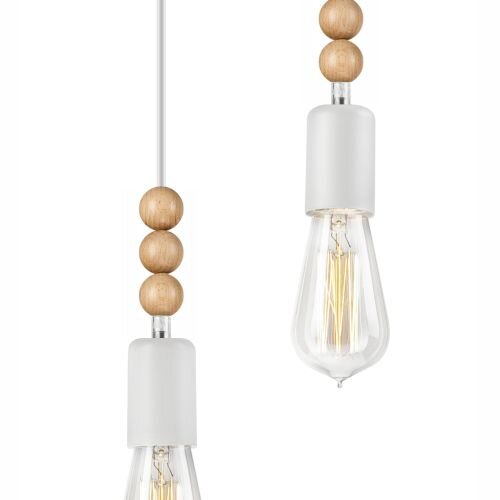 Weiß Pendelleuchte Holz 5xE27 lang Modern Esstisch