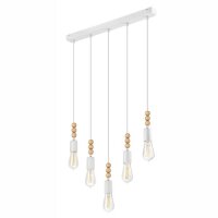 Wei&szlig; Pendelleuchte Holz 5xE27 lang Modern Esstisch