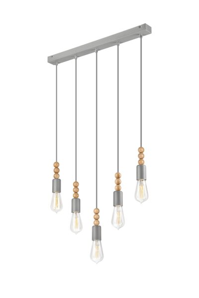 Pendelleuchte Silber 5-flmg lang Metall Holz Lampe