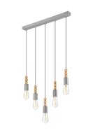 Pendelleuchte Silber 5-flmg lang Metall Holz Lampe