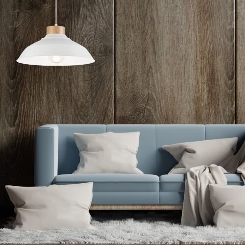 Lampe Esstisch Hängelampe Weiß Holz Retro rund