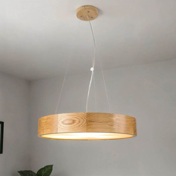 Hängelampe Holz Eiche Glas 3-flmg Ø47cm Küche