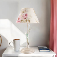 Tischlampe Metall Shabby Weiß Stoff rund Landhaus