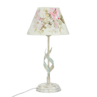 Tischlampe Metall Shabby Weiß Stoff rund Landhaus
