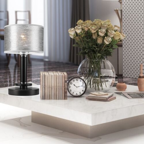 Tischlampe Modern Grau Stoff H:33cm DENIRA