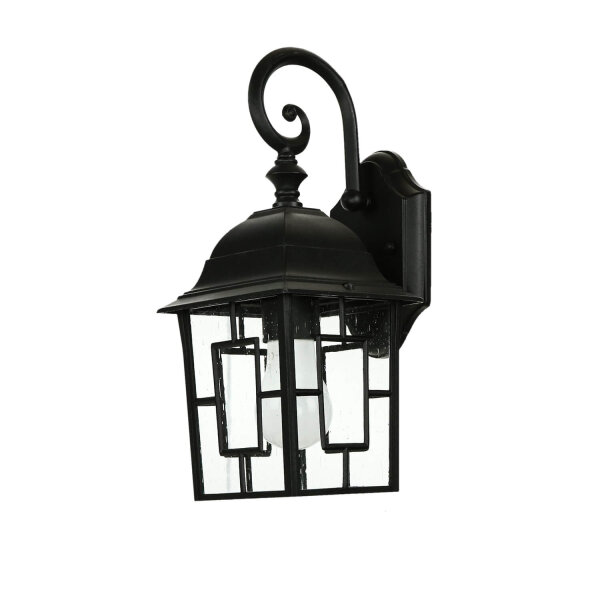 Wandlaterne außen Schwarz E27 H: 37 cm Aluminium Glas