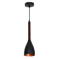 Metall H&auml;ngelampe Schwarz Gold mit Holz &Oslash;11cm MUZA